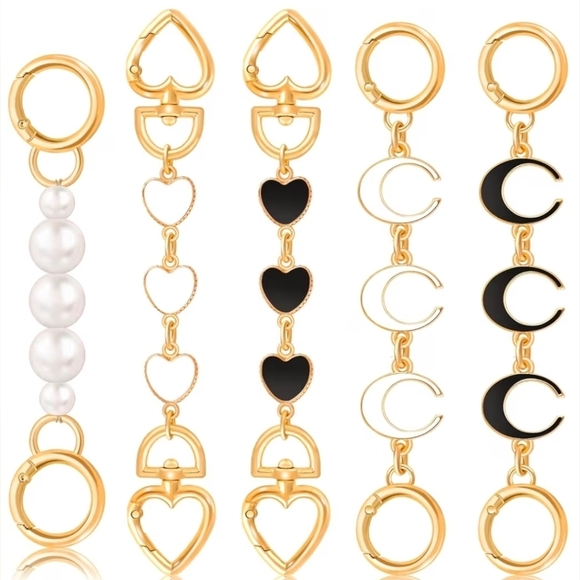 Accessories - 5 Pcs Bag/Purse Chain Strap Extenders In Gold And Black.Moon, Heart, Pearl, New